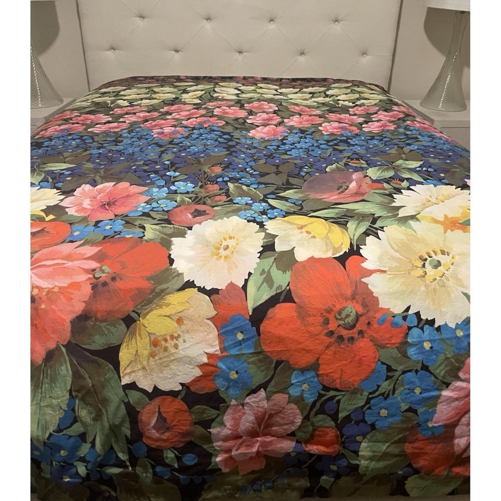 Cuddledown KING Cotton Duvet Cover Stunning Black Bright‎ Flowers EUC